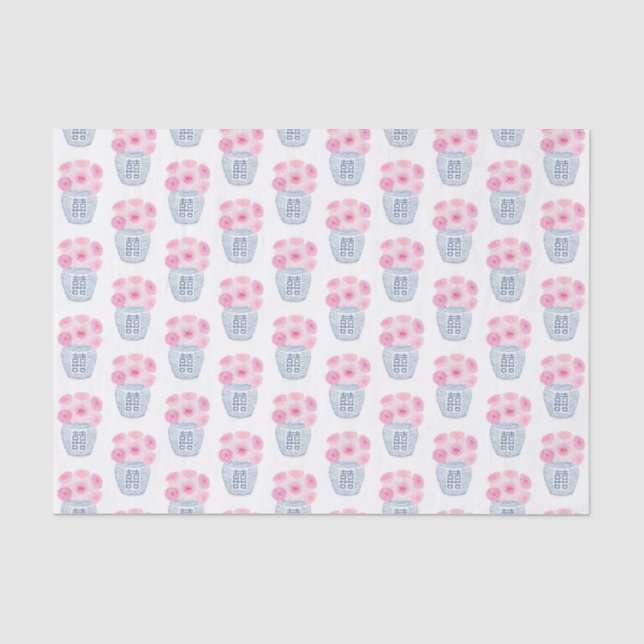Papier Mousseline Joli Rose Bleu & Blanc Vase Baby shower (Recto)