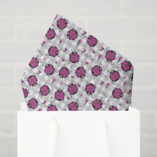 Papier Mousseline Joli rose chaud et noir Ladybug Dessin Motif enfan (Sac cadeau)