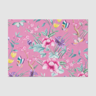 Papier Mousseline Joli rose Fleur et Papillons Motif
