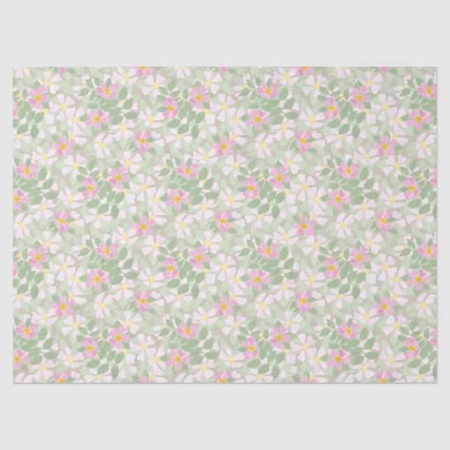 Papier Mousseline Joli Roses de chien rose sur le papier Tissu Taupe (Recto)