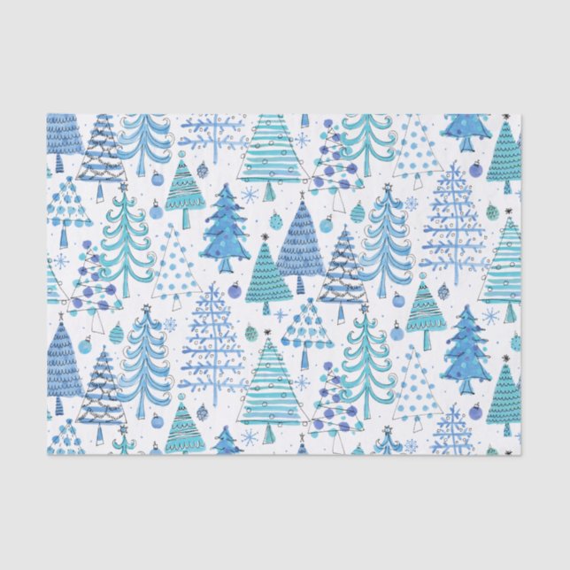 Papier Mousseline Joli sapin de Noël Motif vert bleu Turquoise (Recto)