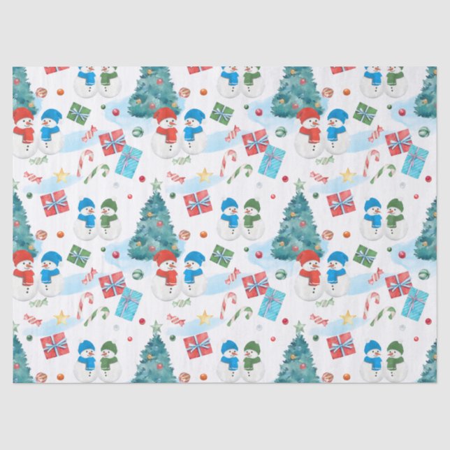 Papier Mousseline Joli sapin de Noël, Snowman, Cadeaux, Motif de bon (Recto)