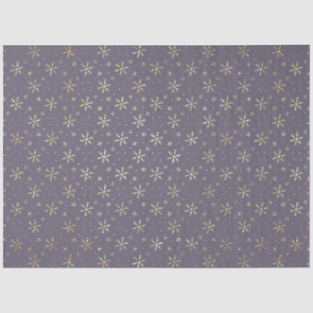 Papier Mousseline Joli Snowflakes Gold Noël Bleu (Recto)