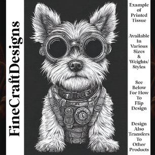 Papier Mousseline Joli Westie Steampunk noir & blanc T7 Découpage