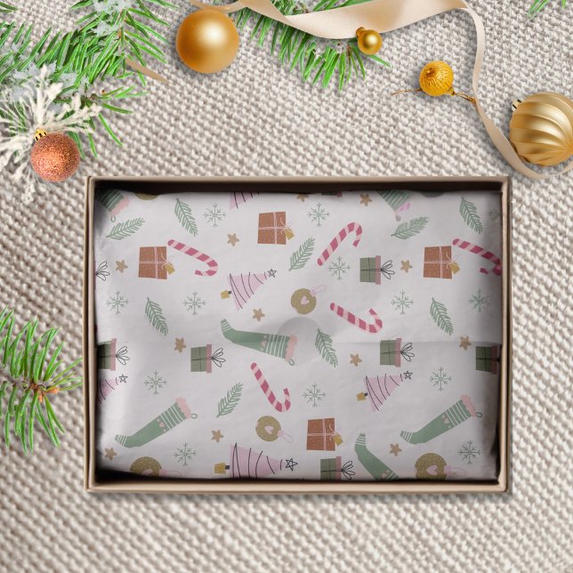 Papier Mousseline Joli Whimsical Vert rose Cosy Noël d'hiver (Créateur téléchargé)
