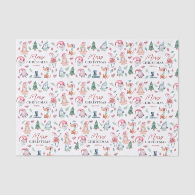 Papier Mousseline Jolie aquarelle d'hiver Joyeux Noël (Recto)