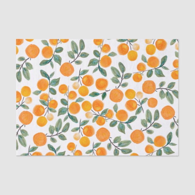 Papier Mousseline Jolie aquarelle Orange Citrus Motif botanique (Recto)