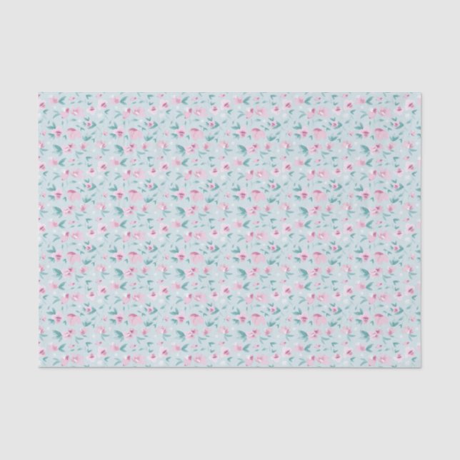 Papier Mousseline Jolie aquarelle rose mousseux motif floral (Recto)