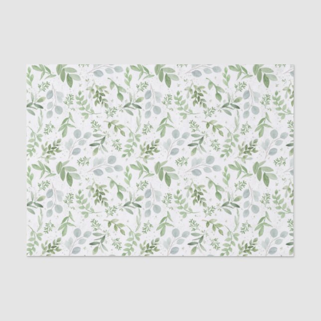 Papier Mousseline Jolie aquarelle Verdure Eucalyptus Motif (Recto)