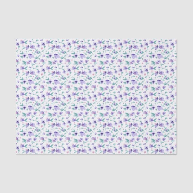 Papier Mousseline Jolie aquarelle violet ditsy motif floral (Recto)
