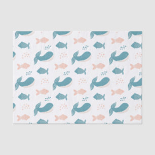 Papier Mousseline Jolie baleine bleue et poisson. Animal marin