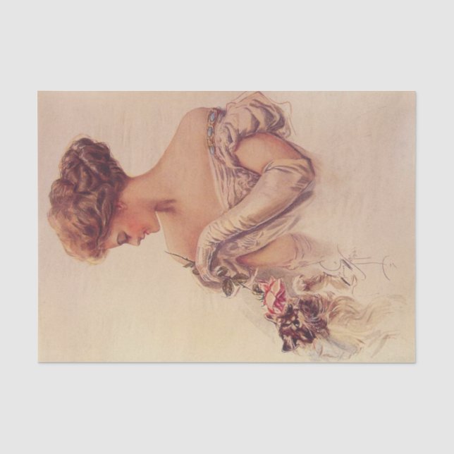 Papier Mousseline Jolie femme tenant un chaton (par Harrison Fisher) (Recto)
