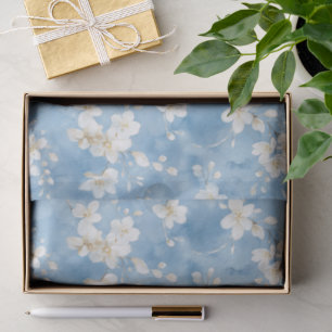 Papier Mousseline Jolie Fête de Mariage Fleurs Blanches Bleu Ciel