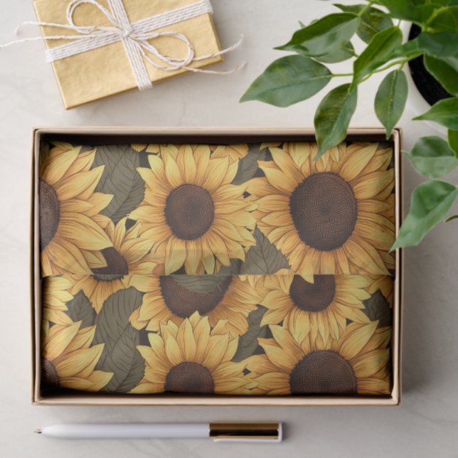 Papier Mousseline Jolie illustration de tournesol sur toute l'impres (Cadeau)