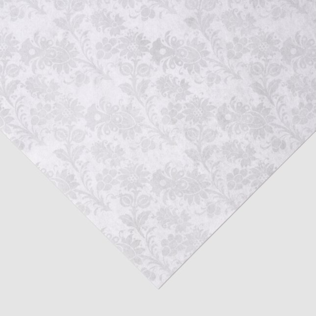 Papier Mousseline Jolie impression florale en damas blanc (Détail)