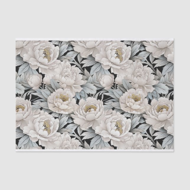 Papier Mousseline Jolie Peonies blanches Illustration Arrière - plan (Recto)