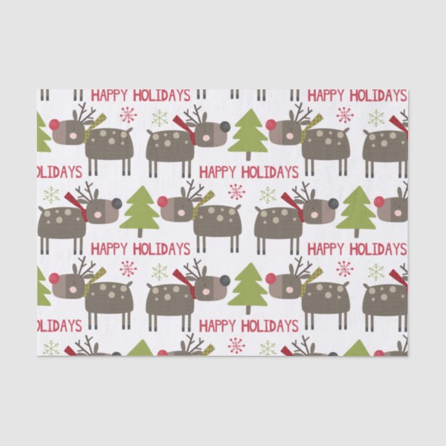 Papier Mousseline Jolie Reindeer Noël Joyeuses Vacances Rustiques (Recto)