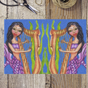 Papier Mousseline Jolie Sirène Violette aux Cheveux Sombres Harpe Oc