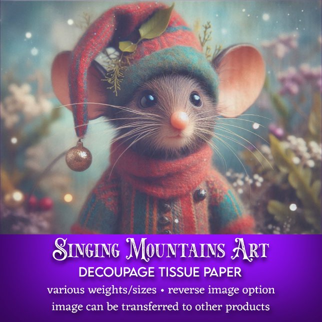 Papier Mousseline Jolie Souris au Chapeau d'Elfe de Noël Découpage (Créateur téléchargé)