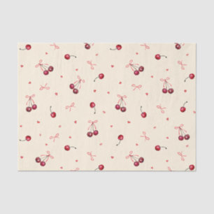 Papier Mousseline Jolies cerises roses rouges cœurs arcs sur crème