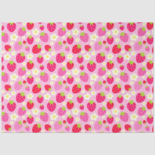 Papier Mousseline Jolies fraises rouges et roses et fleurs blanches