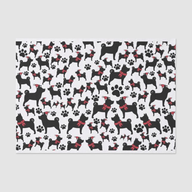 Papier Mousseline Jolies pattes de chien Père Noël de Noël (Recto)