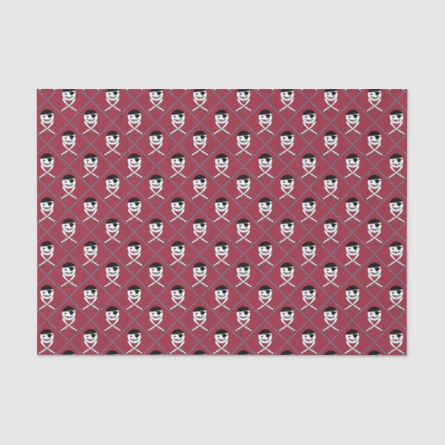 Papier Mousseline Jolly roger sur Arrière - plan rouge avec Turquois (Recto)