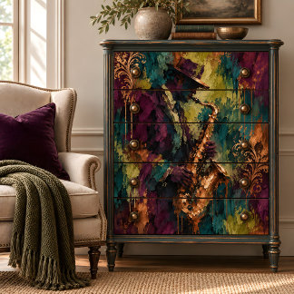 Papier Mousseline Joueur de saxophone jazz découpage sarcelle violet