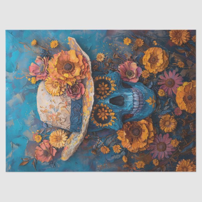 Papier Mousseline Jour des marigolds du crâne peint du découpage mor (Recto)