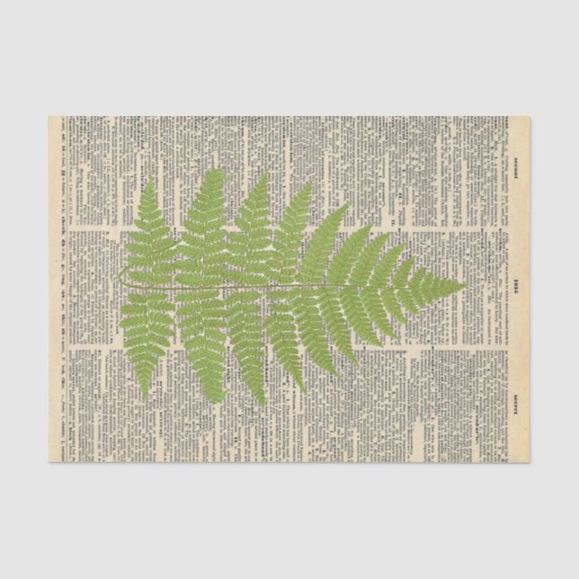 Papier Mousseline Journal vintage avec Découpage Feuille verte (Recto)