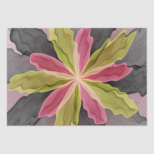 Papier Mousseline Joy, Vert rose Anthracite Imaginaire Fleur Fractal (Recto)