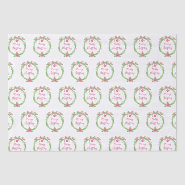 Papier Mousseline Joyeuse aquarelle Noël Holly Wreath (Recto)