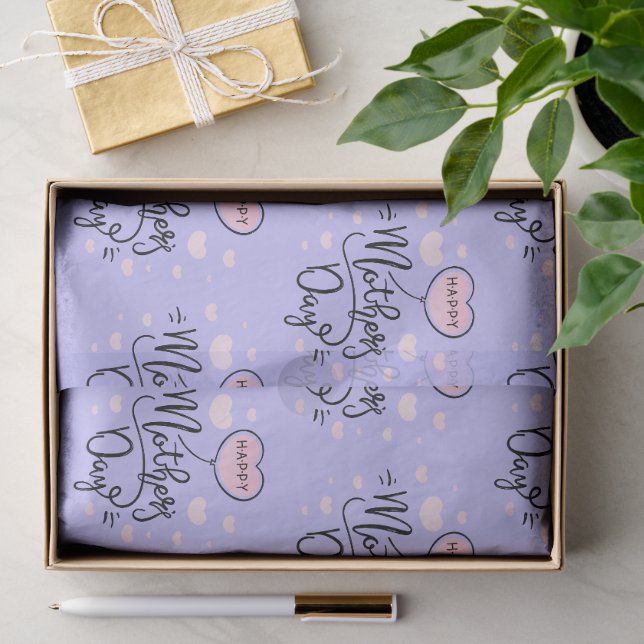 Papier Mousseline Joyeuse Fête des Coeurs Roses de Mère Typographie  (Cadeau)