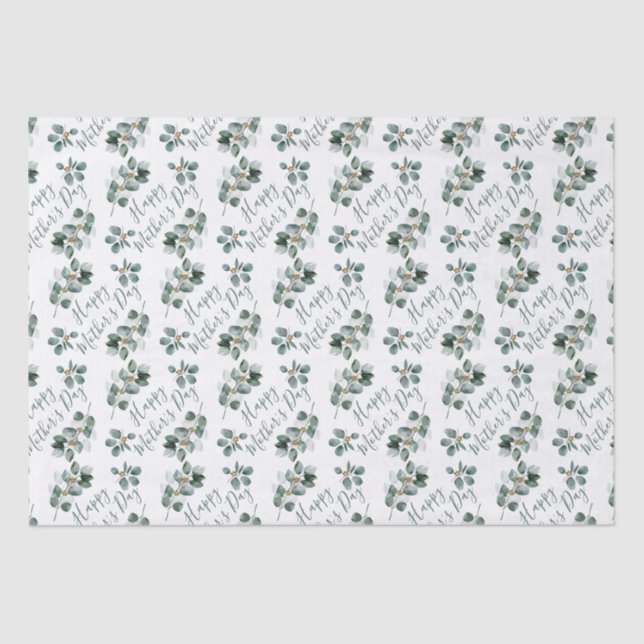 Papier Mousseline Joyeuse Fête des Mères Eucalyptus Aquarelle Foliag (Recto)