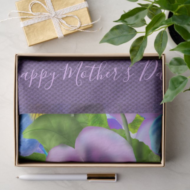 Papier Mousseline Joyeuse fête des mères Pansy Violet Fleurs Aquarel (Cadeau)