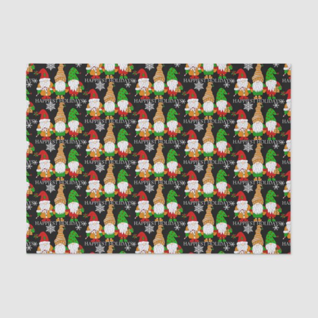 Papier Mousseline Joyeuses fêtes Noël Gnomes Festive mignonne (Recto)
