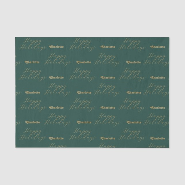 Papier Mousseline Joyeuses fêtes Nom personnalisé Vert traditionnel (Recto)
