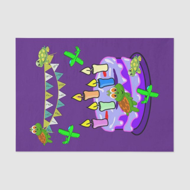 Papier Mousseline Joyeuses tortues en papier Tissu Anniversaire (Recto)