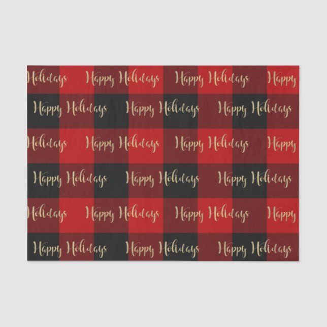 Papier Mousseline Joyeuses vacances Rouge noir Buffalo Plaid Motif (Recto)