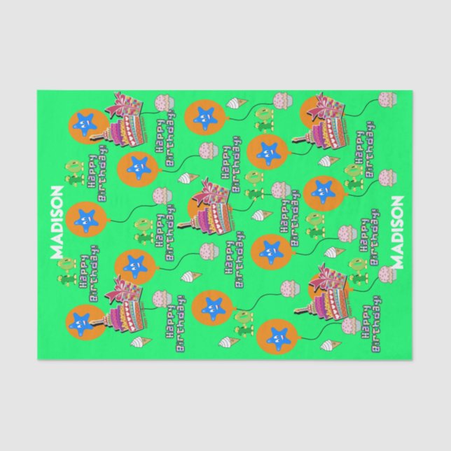 Papier Mousseline Joyeux 10e anniversaire Tissue Paper #10 Green (Recto)