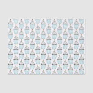 Papier Mousseline Joyeux Anniversaire Bleu Cupcake Sprinkles Frostin
