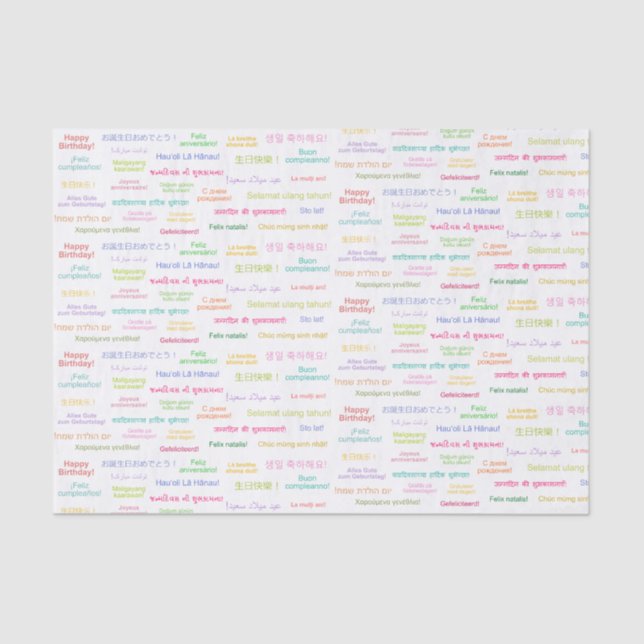 Papier Mousseline Joyeux anniversaire dans de nombreuses langues Ann (Recto)