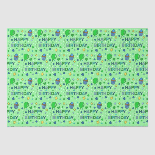 Papier Mousseline Joyeux anniversaire du garçon Blue et Lime Green (Recto)
