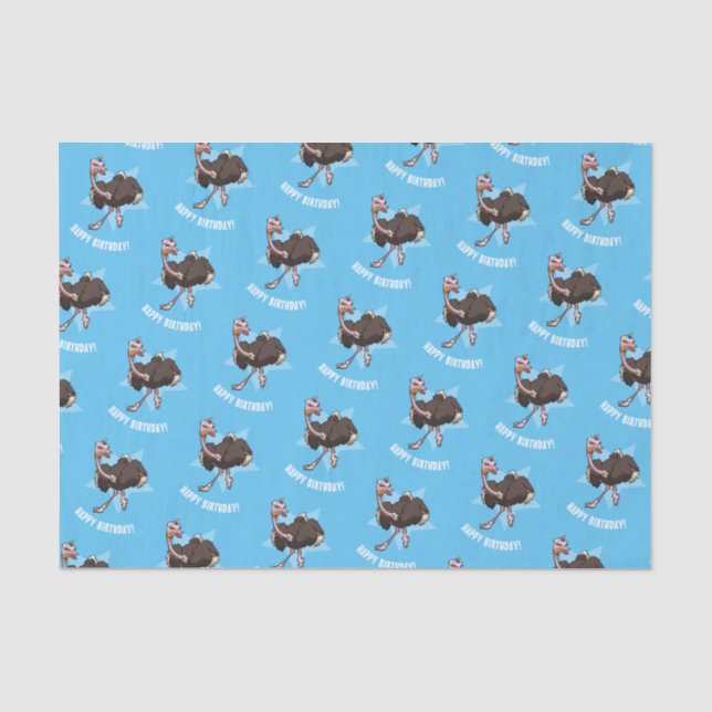 Papier Mousseline Joyeux Anniversaire Fête Ostrich Dancing Cartoon (Recto)