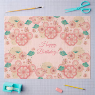 Papier Mousseline Joyeux Anniversaire - Fleurs de Pêche Printemps Ja