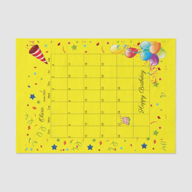 Papier Mousseline Joyeux anniversaire Juin 2022 Tissue Paper (Recto)