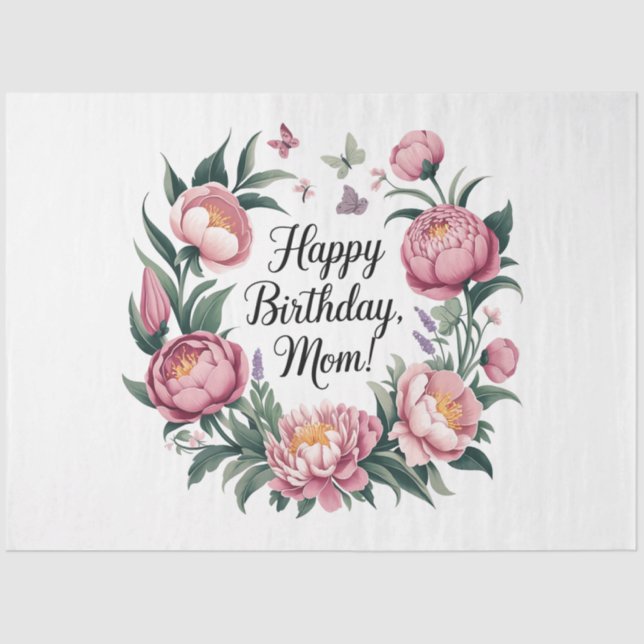 Papier Mousseline Joyeux anniversaire Maman Design Floral (Recto)