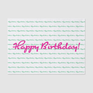 Papier Mousseline Joyeux anniversaire ! Préppy vert rose de printemp