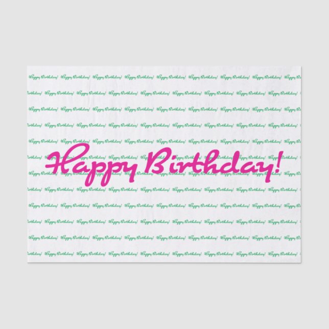 Papier Mousseline Joyeux anniversaire ! Préppy vert rose de printemp (Recto)