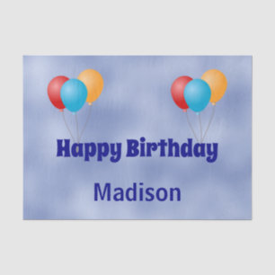 Papier Mousseline Joyeux anniversaire Rouge Jaune & Ballons Bleus &